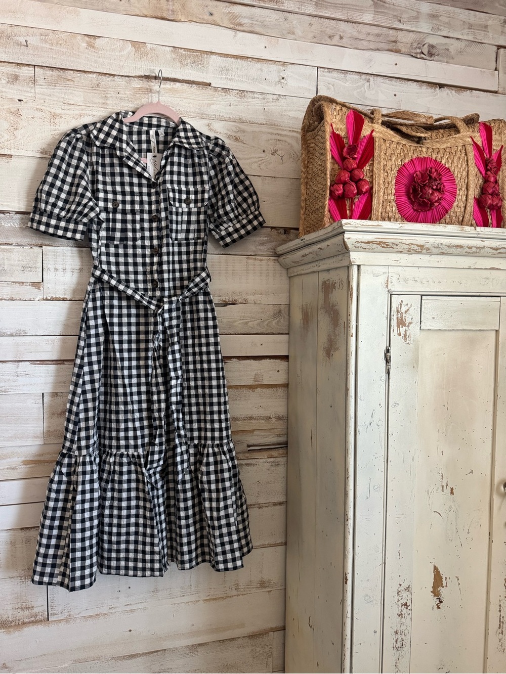 NY Collection Black & White Gingham Midi Dress